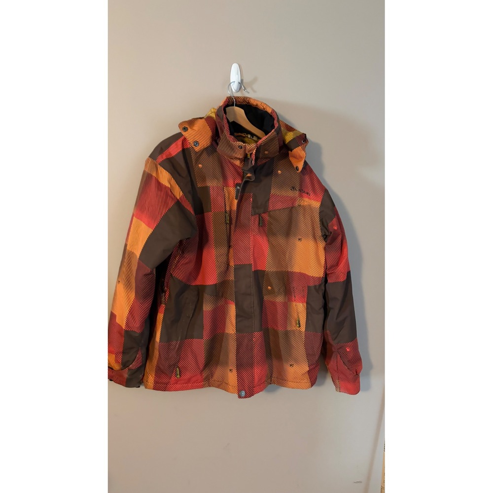 Liquid Venture Snowboard Jacket Mens Medium Orange Plaid 5000mm